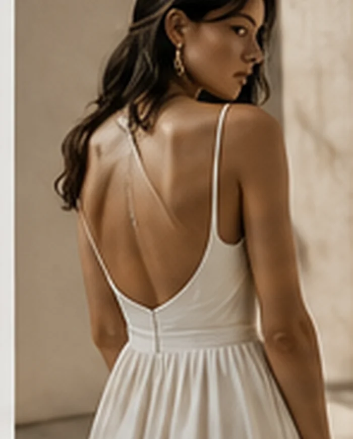 Illustrative Velora fashion visual: editorial dress