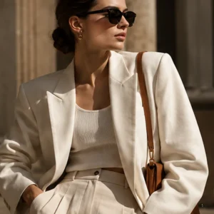 Illustrative Velora fashion visual: editorial jacket
